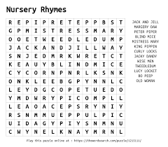 Each word puzzle below shows how to make a rhyming word. Download Word Search On Nursery Rhymes
