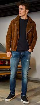 A Brown Suede Leather Jacket As A Transitional Jacket For A Casual Look Style It With Jeans And A Pair Of Mens Outerwear Jacket Functional Jackets Outerwear