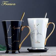 Fashion Constellation Porcelain Mug With Lid Spoon Sale Coffee Mugs Shop Buymorecoffee Com Coffee Accessories Mugs Porcelain Mugs