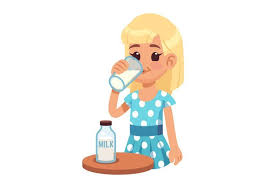 Girl Drinks Milk Cartoon Happy Kid Drinking Cow Milk In Gla 934928 Illustrations Design Bundles Cow Vector Kid Drinks Happy Kids