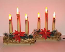 2 Vintage Christmas Candelabra Electric Candle Log Mantel Lights Sets W Boxes 483111097