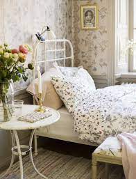 Bedspread From Ikea Floral Cottage Wallpaper Love The White Metal Side Table Candle Lamp And Stool Romantic Country Bedrooms Bedroom Vintage Chic Bedroom
