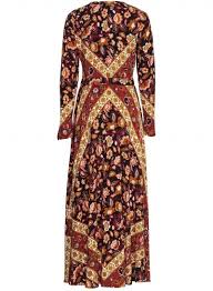 Boho V Neck Long Sleeve Floral Maxi Split Dress