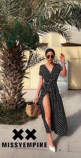 Black And White Polka Dot Summer Dress Hannah Black Polkadot Wrap Front Maxi Dress Spring Maxi Dress Outfit Maxi Dress Outfit Fashion Outfits