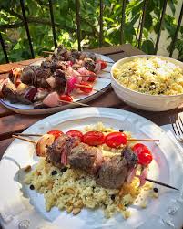 Serve with the couscous salad with any extra dressing drizzled over the kebabs. 772 Lamb Kebabs With Couscous Store Bought Is Fine