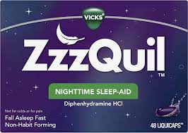 Buy ZzzQuil, Nighttime Sleep Aid LiquiCaps, 25 mg Diphenhydramine HCl, No.1  Sleep-Aid Brand, Non-Habit Forming, Fall Asleep Fast, 48 Count Online at  Lowest Prices in UK. B09MF2MK32