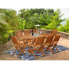 More buying choices $1,239.00 (6 new offers) erommy 4 pcs patio furniture sets retro wicker pe rattan conversation furniture set with 4 seats,tempered glass table top,cushion outdoor garden furniture sets. This 5 Piece Acacia Wooden Outdoor Sets Offers One Outdoor Table And 4 Foldable Chairs Dining Sets Surclima Patio Lawn Garden
