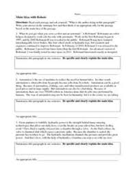 Main Idea With Robots 4th 8th Grade Worksheet Main Idea Robot Worksheets Main Idea Worksheet