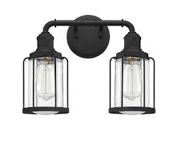 A couple of years ago after christmas, i had bought a huge amount of crystal ornaments at 50% off at target. Bellevue Mvbf2820etblk Earth Black Duplin 2 Light 15 Wide Bathroom Vanity Light With Clear Glass Shades Lightingdirect Com