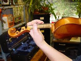 You set the violin on your shoulder the person selling you the instrument will ask you to hold out your arm and put a violin under your chin like how you would usually hold it while playing. Whitt Andrew Violin And Viola Technique Pictures