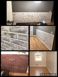 It All Started With Red Brick Paneling From Home Depot Whitewash And Dry Brushing Technique To Get This Look Faux Brick Walls Brick Paneling Fake Brick Wall