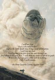 I will permit it to pass over me and through me. The Bene Gesserit Litany Against Fear From Frank Herbert S Classic Science Fiction Novel Dune Dune Quotes Dune Art Dune Book