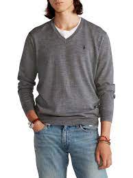 Blue contrasts with the sleek brown jersey knit to trim the. Polo Ralph Lauren Men S Wool V Neck Sweater Fawn Grey Heather 710714347005 Botta B Online Store