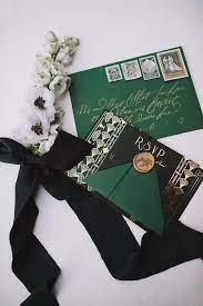 Vintage Emerald Green And Black Wedding Invitations Art Deco Wedding Inspiration Art Deco Wedding Deco Wedding Invitations
