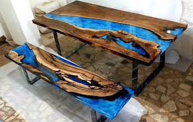 Blue Art Resin Walnut Set Etsy Wood Resin Table Resin Furniture Epoxy Wood Table