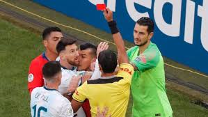 The incident happened in extra time of sunday`s game when messi was handed the red card for violent conduct against athletic forward asier villalibre. Lionel Messi Gets Red Card And Sent Off As Argentina Takes 3rd Place Over Chile At Copa America Tsn Ca