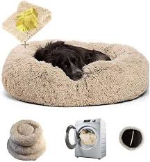 The raised rim creates a sense of security, rejuvenating the nervous system which allows your fur kids to calm down faster, relax more easily, and sleep more soundly. Anti Anxiety Calming Dog Bed For Large Medium Faux Fur Round Pet Bed With Removable Cover Machine Washable Donut Cuddler Cat Plush Nest Amazon Co Uk Pet Supplies