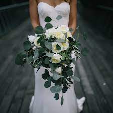 Cascading Silver Dollar Eucalyptus And White Roses For A Bridal Bouquet By Undertheivy Com Au Green Wedding Bouquet Bride Bouquets White White Flower Bouquet