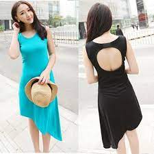 Women Summer Casual Irregular Hem Hollow Out Back Sleeveless One Piece Dress On Luulla