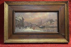 Pregiato Quadro Dipinto Olio Su Tela Arnaldo Galvan Navigli D 039 Inverno Cornice Olio Su Tela Cornici D Epoca Cornici