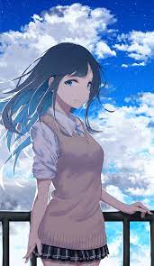Queer lgbtq trans boy girl blue blue hair blue haired boy blue haired girl beautiful pretty trendy art cute sweet fancy adorable black x. Wallpaper Illustration Long Hair Anime Girls Blue Hair Blue Eyes Sky Clouds Black Hair Sweater Mangaka 1779x3070 Netroxen 30680 Hd Wallpapers Wallhere