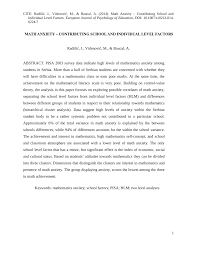 Pdf Math Anxiety Contributing School And Individual Level Factors