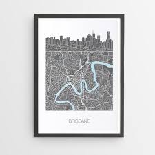 Brisbane City Skyline Map Print Queensland Skyline Etsy Map Print City Prints Poster Prints