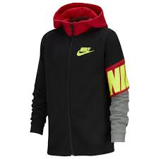 Nike Nsw Core Amplify Full Zip Hoodie Black University Red Carbon Heather Volt Hoodies Black Hoodie Full Zip Hoodie