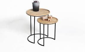 Some of the side tables for living room come with racks. Lifa Living Round Vintage Coffee Table Set Of 2 Side Table Round Metal And Wood In Half Moon Look Sturdy Living Room Table In Set 15 Kg Load Capacity Amazon De Kuche