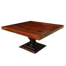 A pedestal dining table is typically recognized due to its round shape which is supported by a single wooden leg that connects to the tabletop at the middle. Farmhouse Rustic Solid Wood Fusion Pedestal Square Dining Table