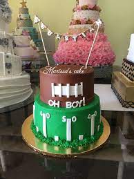 Football Baby Shower Cake Www Visit Us Facebook Com Marissascake Or Www Marissascake Baby Shower Cakes For Boys Baby Shower Treats Football Baby Shower Theme
