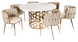 60 inch round dining table with 6 chairs set. Laguna Gold And White Round 54 Dining Table With 6 Chairs Contemporary Dining Sets By Statements By J Houzz