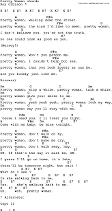Song Lyrics With Guitar Chords For Pretty Womand Great Song Lyrics Songs Guitar Chords For Songs