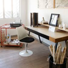 Extra Long Writer S Desk And Coral Bar Trolley Turned Into An Office Side Table By Bungalow 300 Custom Tulip Chair Featured Rolls Of Handmade Banan Ingresso