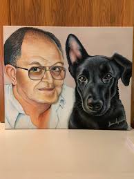 Portrait of a gentleman and his dog in acrylic