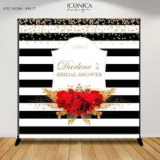 Black And White Backdrop Design Bridal Shower Backdrop Elegant Black And White Stripes Etsy Bridal Shower Backdrop White Bridal Shower Gold Backdrop