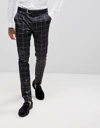 Black And White Check Pants Mens Asos Super Skinny Suit Pants In Printed Slogan Check Black Skinny Suit Pants Skinny Suits Pantsuit