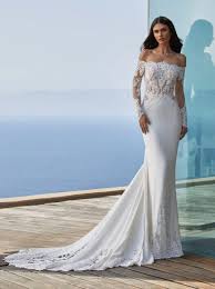 New style bohemian boho wedding gown spaghetti straps satin bridal. Long Sleeved Mermaid Wedding Dress In Crepe With Wraparound Neckline Kleinfeld Bridal
