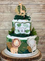 Tropical Safari Animals Diaper Cake Jungle Baby Shower Etsy
