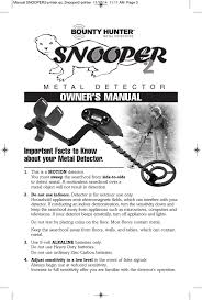 Features of the bounty hunter ss2 sharpshooter ii metal detectors. Bounty Hunter Snooper 2 Owner S Manual Manualzz