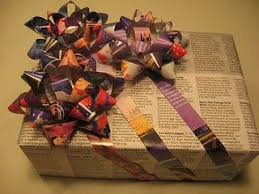 Eco Friendly Gift Wrap Newspaper And Bows Made From Magazine Pages Gift Wrapping Gifts Eco Friendly Christmas Gifts