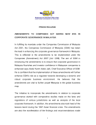 Companies commission of malaysia act 2001. Press Release Amendments To Companies Act Marks