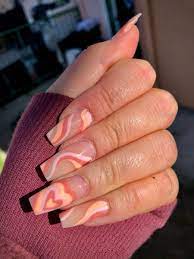 Abstract Pink Heart Wave Nails In 2021 Acrylic Nails Nail Designs Pretty Nails