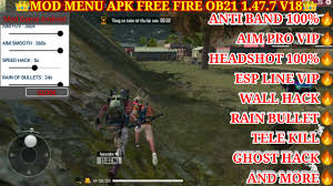 Xin giới thiệu với anh em bản hack free fire ob21 với nhiều skill mới bản hack… Mod Menu Apk Free Fire Ob21 1 47 7 Vip V18 Free Wall Hack Ghost Hack Auto Headshot 100 No Band