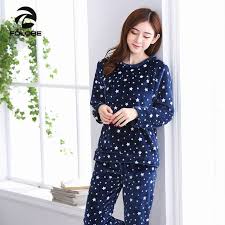 Folobe Winter Brand Flannel Star Pattern Pajamas Sets Women Cute Sleepwear Female Coral Fleece Nightwear Mujer Revie Pajama Set Women Cute Sleepwear Pajama Set