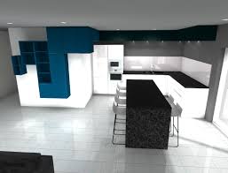Cuisine Laque Blanche Brillante Et Bleu Petrole Mat Avec Ilot Repas Et Plan De Travail En G Cuisine Design Moderne Plan De Travail Granit Amenagement Interieur