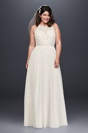 Brides who thrive under the spotlight will find it easy to slip into a halter wedding dress; Beaded Chiffon Halter Plus Size Wedding Dress David S Bridal In 2021 Halter Wedding Dress Plus Size Wedding Gowns Davids Bridal Wedding Dresses