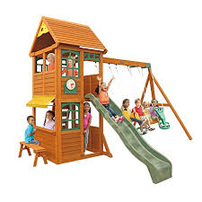 Amazon Com Kidkraft Brooksville Cedar Wood Swing Set Playset F24915 Toys Games Wooden Swing Set Swing Set Wood Swing Sets