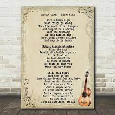 Elton John Sacrifice Song Lyric Vintage Quote Poster Video Video In 2020 Quote Posters Vintage Quotes Song Lyric Posters