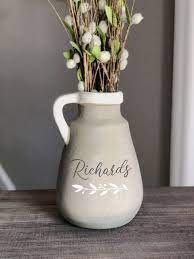 Custom Natural Ceramic Milk Jug Vase Wedding Gift Rustic Decor Farmhouse Deco Natural Ceramic Milk Jug Vase Mantle Decor